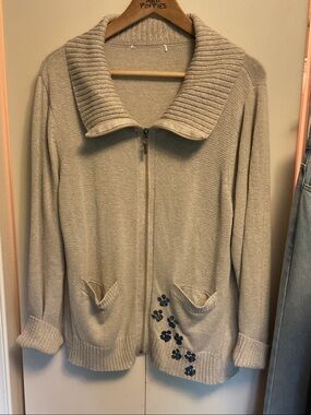Beige Zip-Front Cardigan with stamped Paw prints ptp 23